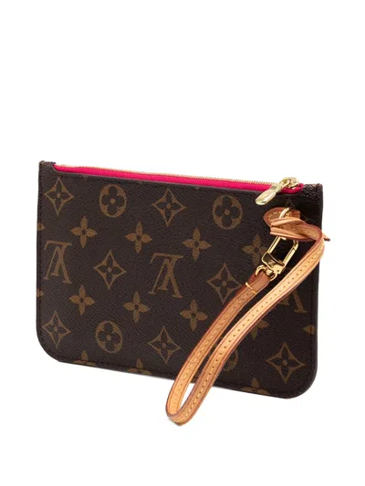 Pre-owned Louis Vuitton 2019 Monogram Neverfull Pochette Pm Pouch In Brown