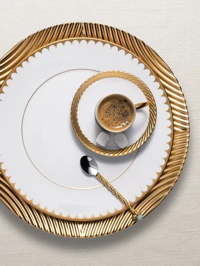 L'objet Aegean Filet Gold Dinner Plate In White