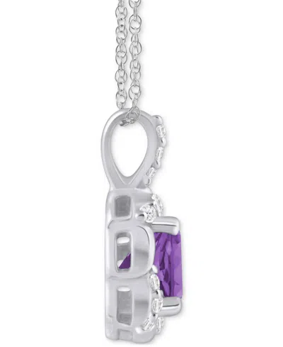 Macy's Amethyst (3/4 Ct. T.w.) & Diamond (1/10 Ct. T.w.) Curved Frame 18" Pendant Necklace In Sterling Silv In Purple