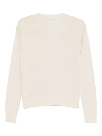 Patrizia Pepe Fringe V-neck Sweater In Neutral