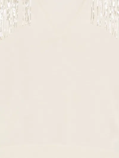 Patrizia Pepe Fringe V-neck Sweater In Neutral