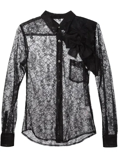 Comme Des Garçons Sheer Floral Lace Shirt In Black