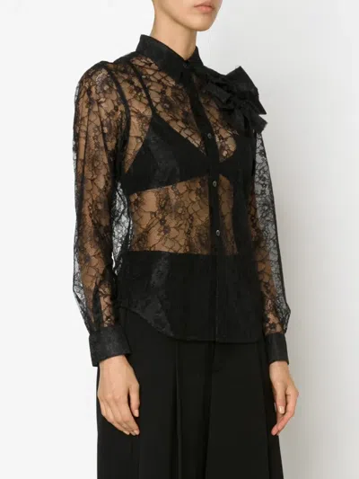 Comme Des Garçons Sheer Floral Lace Shirt In Black