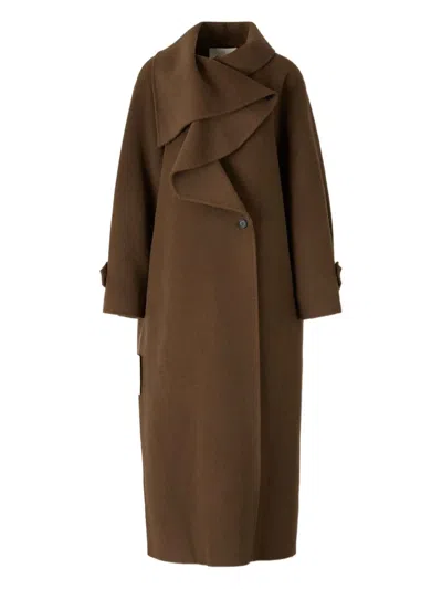 Staud High-collar Long Coat In Brown