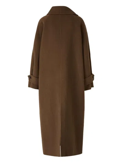 Staud High-collar Long Coat In Brown
