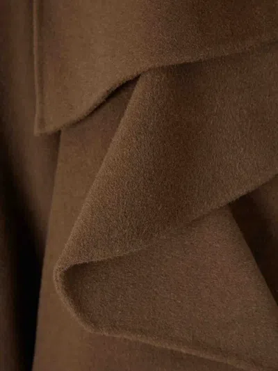 Staud High-collar Long Coat In Brown