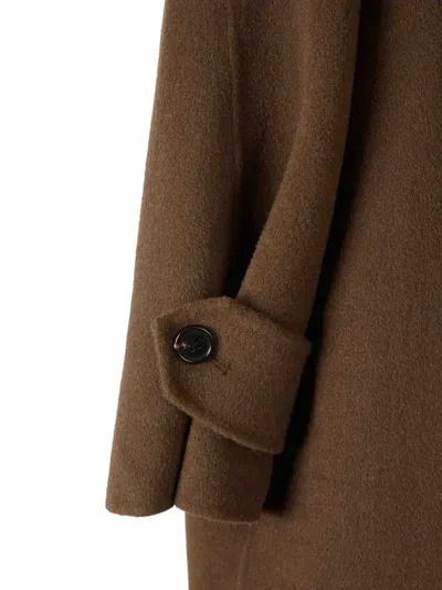 Staud High-collar Long Coat In Brown