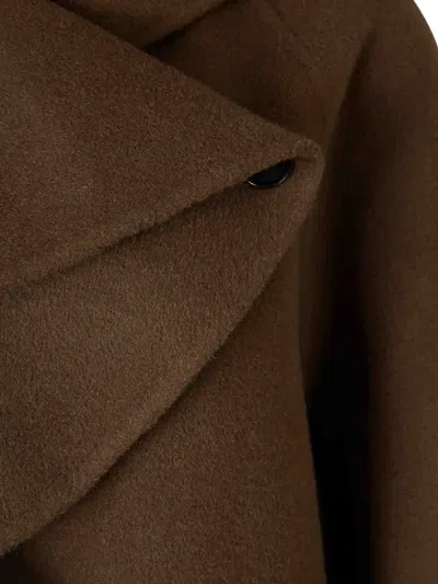 Staud High-collar Long Coat In Brown