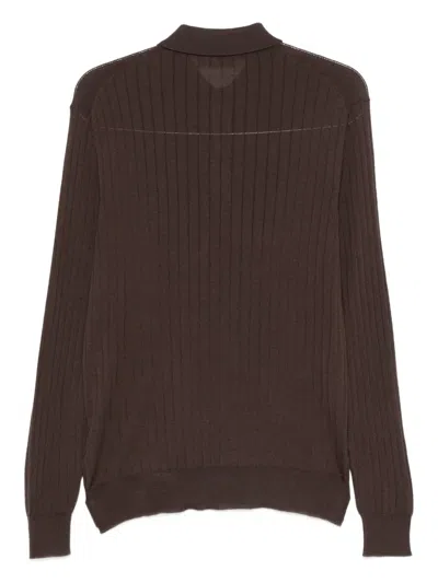 Dell'oglio Long-sleeve Polo Shirt In Brown
