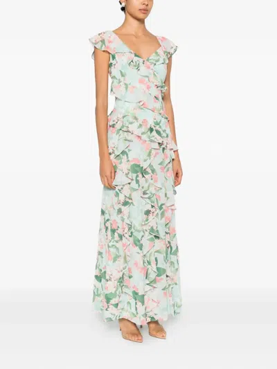 Eliza J Ruffled Floral Maxidress In Green