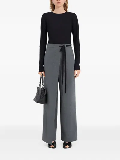 Mm6 Maison Margiela Tie-detail Tailored Trousers In Gray