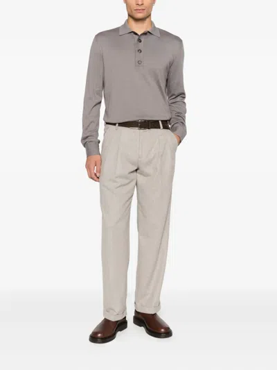 Eleventy Fine-knit Polo Shirt In Purple