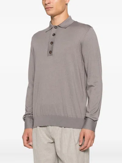 Eleventy Fine-knit Polo Shirt In Purple