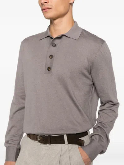 Eleventy Fine-knit Polo Shirt In Purple