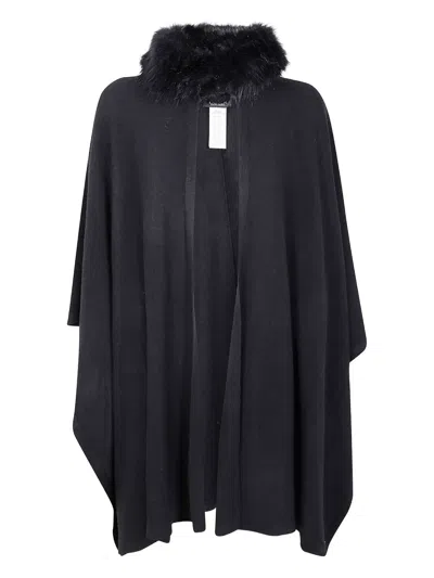 Ralph Lauren Faux-fur Trim Cape Coat In Black