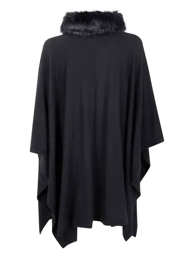 Ralph Lauren Faux-fur Trim Cape Coat In Black