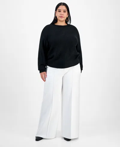 Bar Iii Trendy Plus Foil-print Drop-shoulder Crewneck Sweater, Macy's Exclusive In Black