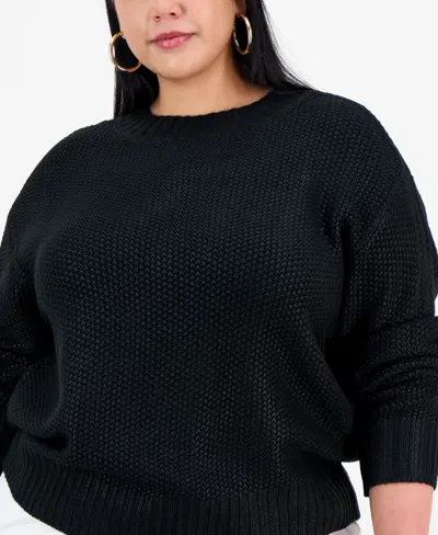 Bar Iii Trendy Plus Foil-print Drop-shoulder Crewneck Sweater, Macy's Exclusive In Black