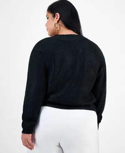 Bar Iii Trendy Plus Foil-print Drop-shoulder Crewneck Sweater, Macy's Exclusive In Black