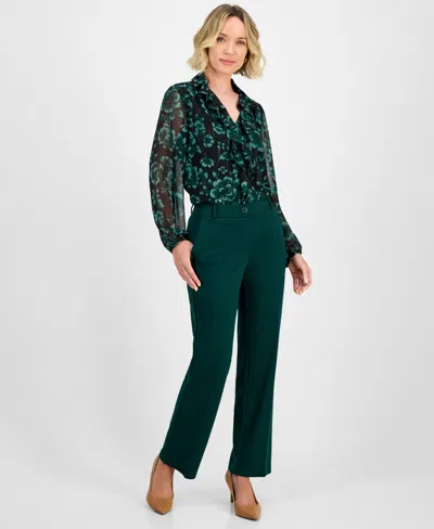 Kasper Plus Size High Rise Straight Leg Pants In Green