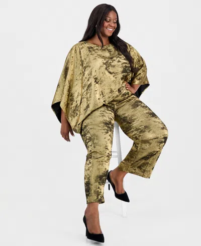 Anne Klein Plus Size Metallic High-rise Pull-on Pants In Green