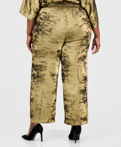 Anne Klein Plus Size Metallic High-rise Pull-on Pants In Green