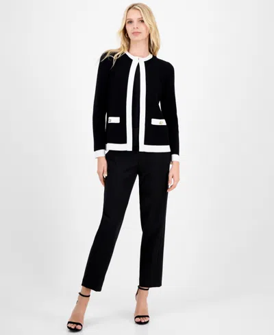 Kasper Petite Kiss-front Waffle-knit Jacket In Black