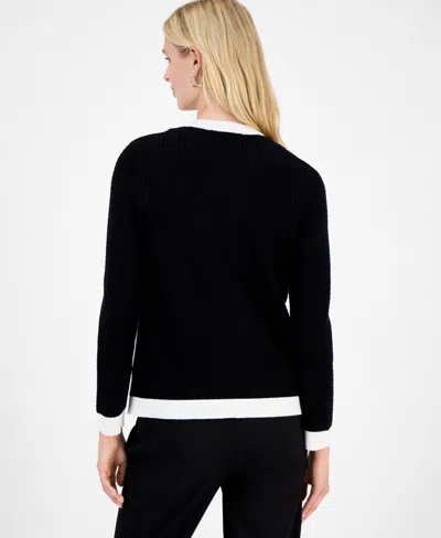 Kasper Petite Kiss-front Waffle-knit Jacket In Black