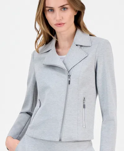 Anne Klein Women's Notched Collar Knit Moto Jacket In Gray