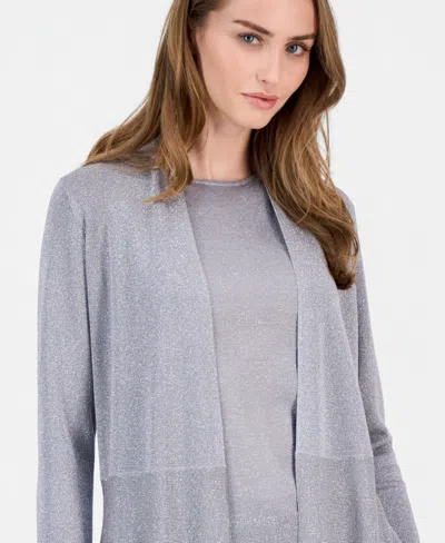 Anne Klein Women's Monteray Metallic Open-front Cardigan In Gray