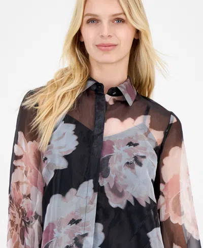 Anne Klein Women's Printed-organza Button-front Blouse, Macy's Exclusive In Multi