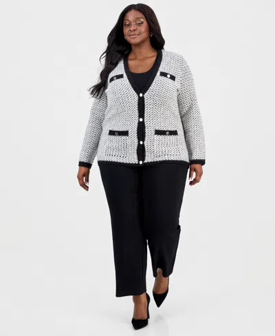 Anne Klein Plus Size Metallic-threaded Boucle Cardigan In Gray