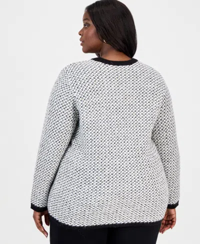 Anne Klein Plus Size Metallic-threaded Boucle Cardigan In Gray