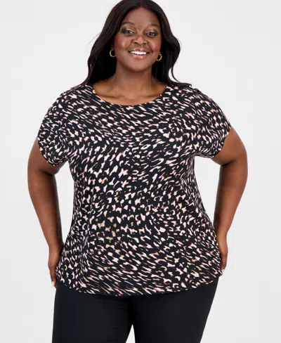 Anne Klein Plus Size Short-sleeve Crewneck Top In Multi