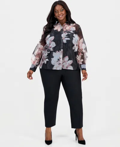 Anne Klein Plus Size Organza Blouse In Multi