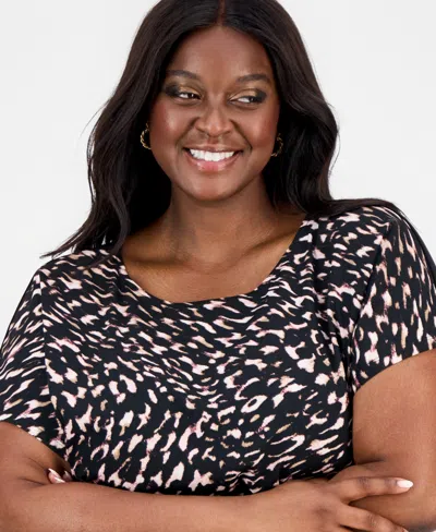 Anne Klein Plus Size Short-sleeve Crewneck Top In Multi
