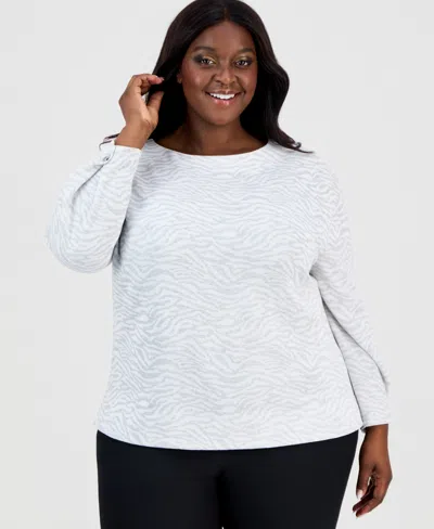 Anne Klein Plus Size Boat-neck Foldover-sleeve Sweater In Gray