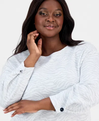 Anne Klein Plus Size Boat-neck Foldover-sleeve Sweater In Gray