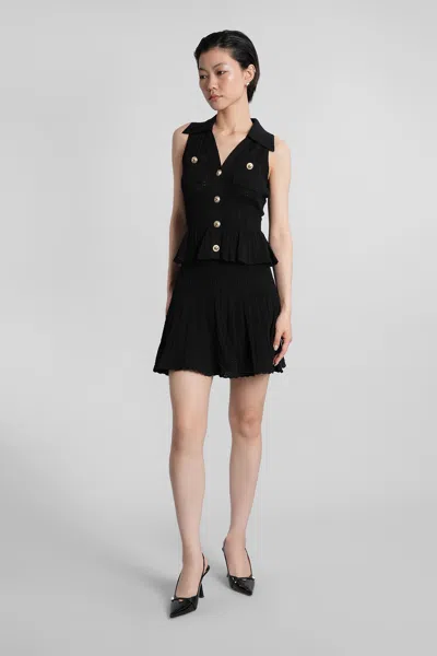 Self-portrait Pointelle-knit Mini Dress With Flap Pockets And Chain-link Accents In Burgundy