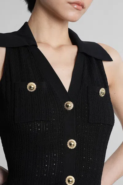 Self-portrait Pointelle-knit Mini Dress With Flap Pockets And Chain-link Accents In Burgundy