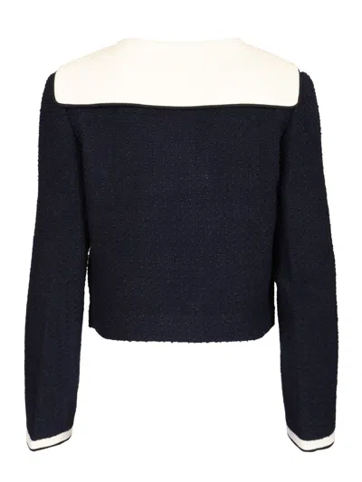 Self-portrait Boucle Jacket With Contrasting Neckline In Blue