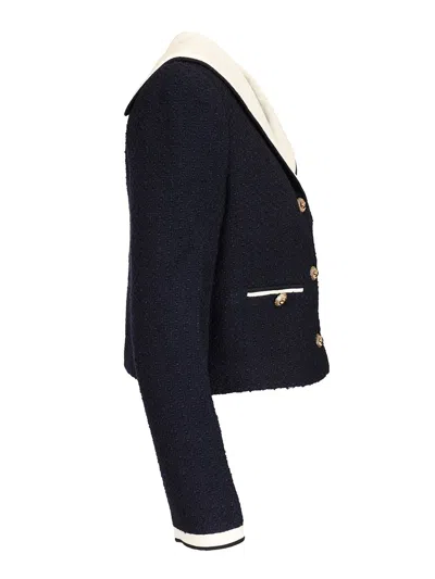 Self-portrait Boucle Jacket With Contrasting Neckline In Blue