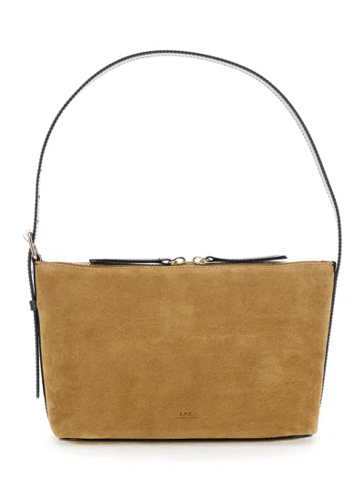 Apc Vera Beige Shoulder Bag With Top Handle And Zip Closure In Suede Woman In Neutral
