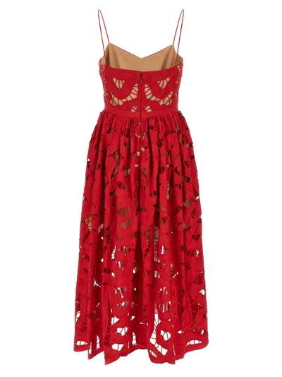 Self-portrait Embroidered Midi Dress With Bow In Red