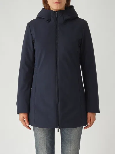 Woolrich Hooded Long Sleeve Quilted Parka Coat In Blue