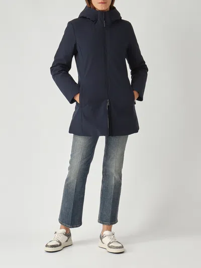 Woolrich Hooded Long Sleeve Quilted Parka Coat In Blue