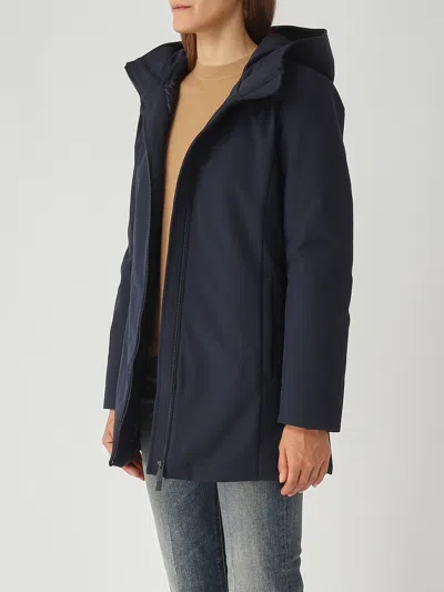 Woolrich Hooded Long Sleeve Quilted Parka Coat In Blue