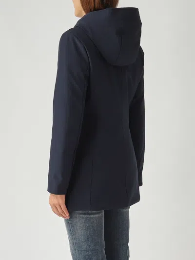 Woolrich Hooded Long Sleeve Quilted Parka Coat In Blue