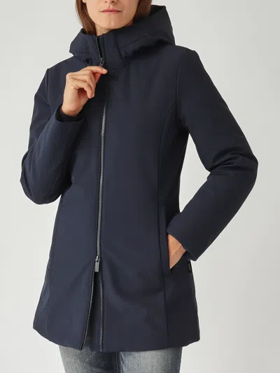 Woolrich Hooded Long Sleeve Quilted Parka Coat In Blue