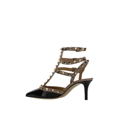 Valentino Rockstud Pumps With Gold-tone Studded Strap In Black